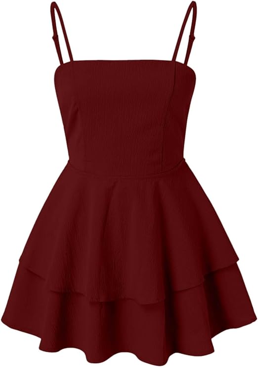 Feminine ruffle mini dress for women with delicate spaghetti straps, perfect for parties.