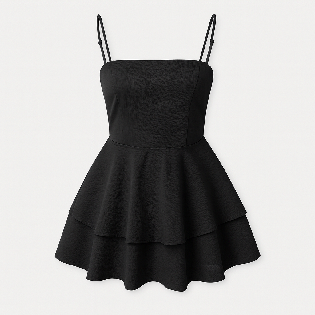 Vibrant colorful women's ruffle mini dress with delicate straps, perfect for summer events.