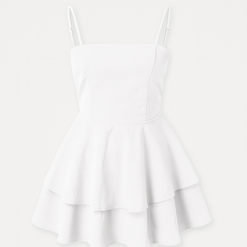Delicate spaghetti strap ruffle mini dress for women, suitable for casual or elegant occasions.