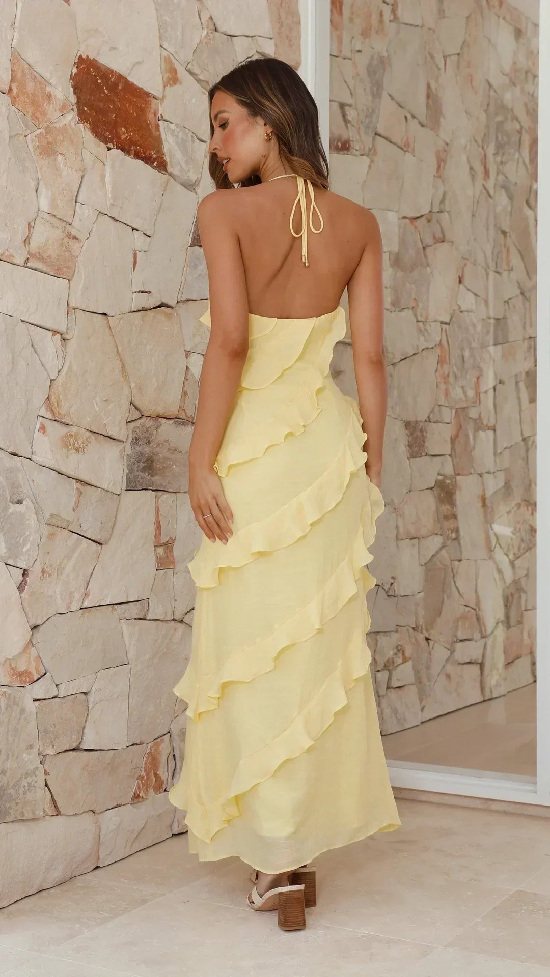 Comfortable women's tiered maxi dress with ruffles. Ideal elegant summer dress for spring parties & occasion wear.