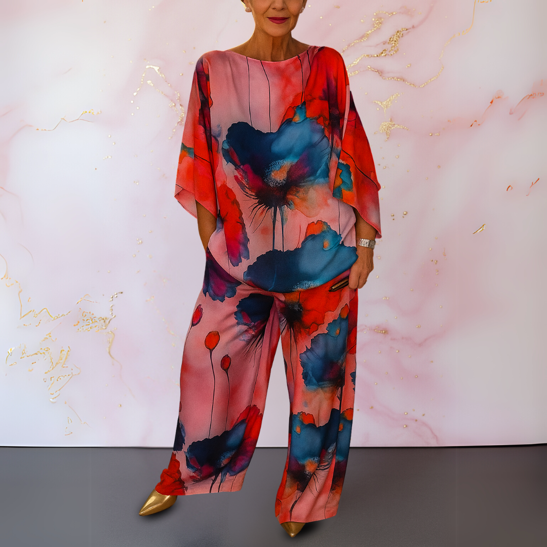 Summer/spring women's satin two-piece set, a stylish and dressy fashion choice for elegant wear.