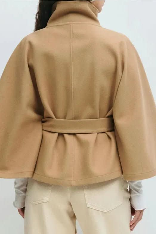 Comfortable oversized women's self-tie cape. An elegant outerwear layering piece, perfect for autumn & winter fashion.