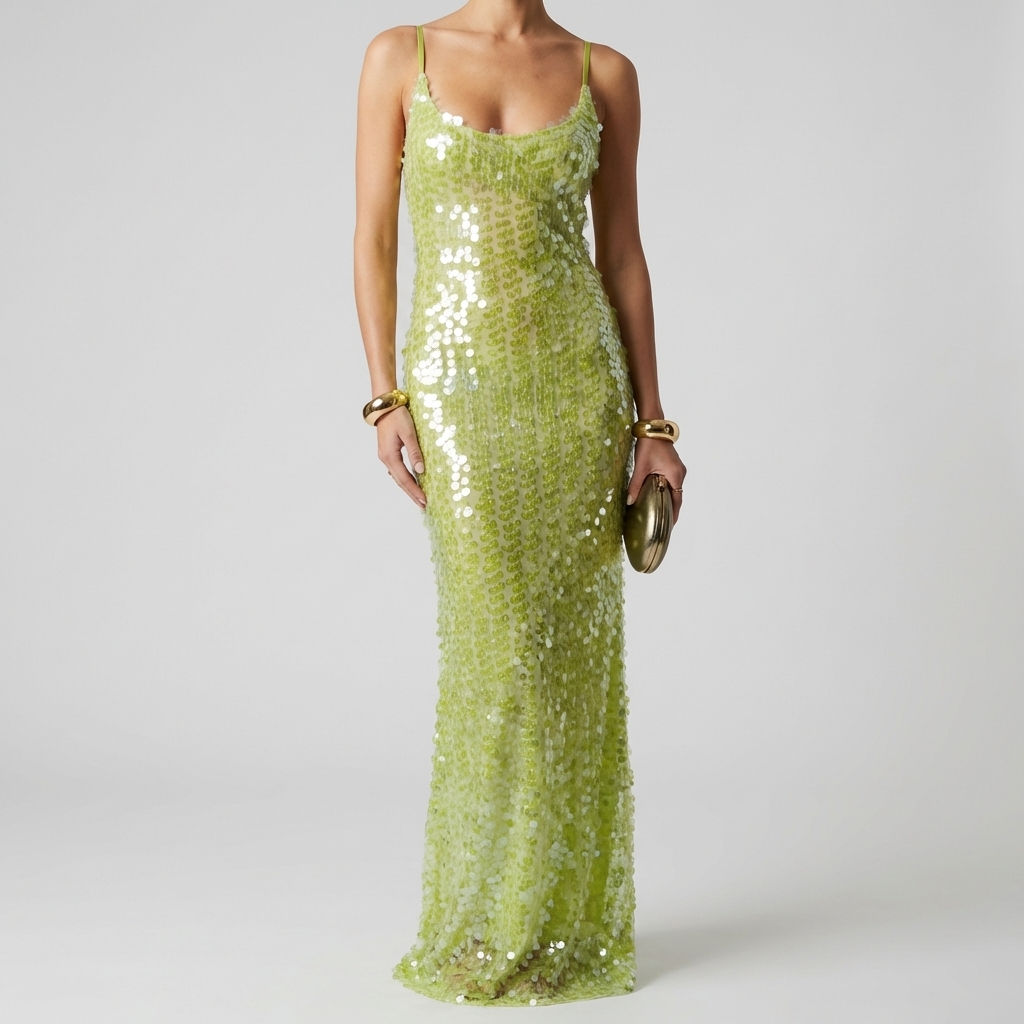 Elegant women's sequin maxi dress, perfect for evening events, galas, and formal parties. New special occasion gown.
