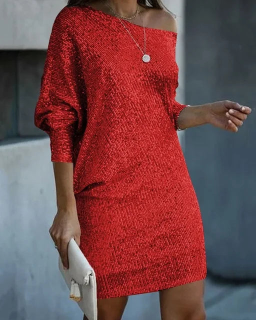 Flattering women's party sequin mini dress, a perfect holiday or special occasion outfit.
