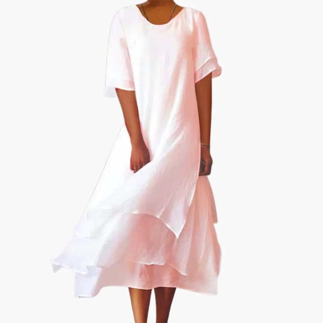 Solid color women's sleeveless midi dress. Round neck, comfortable, and elegant. Ideal for summer and casual occasions.