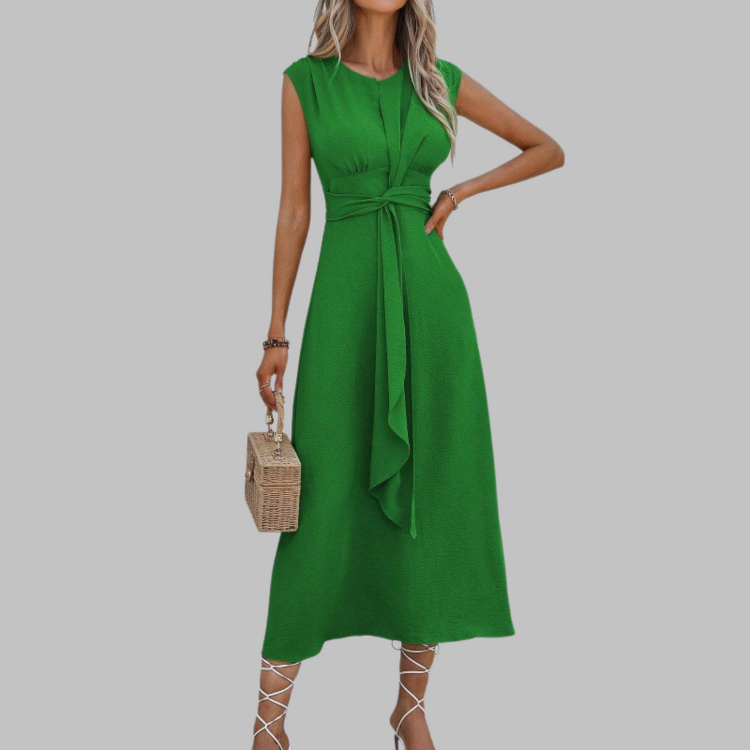 Elegant women's sleeveless round neck maxi dress, perfect for versatile summer fashion and evening wear.