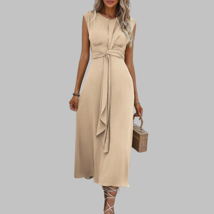 Stylish sleeveless round neck maxi dress for women, a long, elegant design in vibrant green, great for summer comfort.