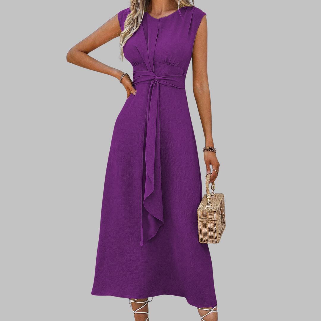 Graceful women's long sleeveless maxi dress with a classic round neck, elegant and versatile for modern casual or evening wear.