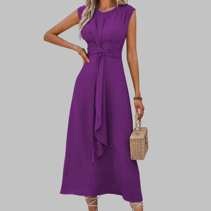 Graceful women's long sleeveless maxi dress with a classic round neck, elegant and versatile for modern casual or evening wear.