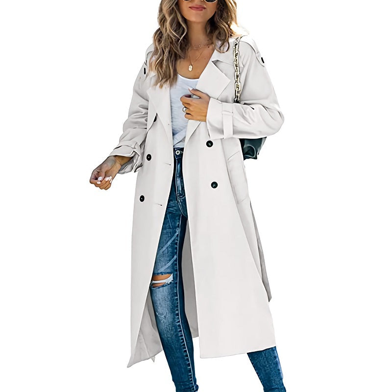 Elegant women's slim trench coat with classic belted style, perfect for fall and spring fashion.