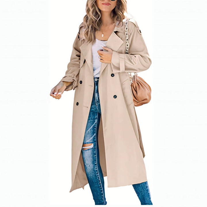 Versatile women's trench coat, ideal for office wear or casual chic outings, with a flattering slim fit.