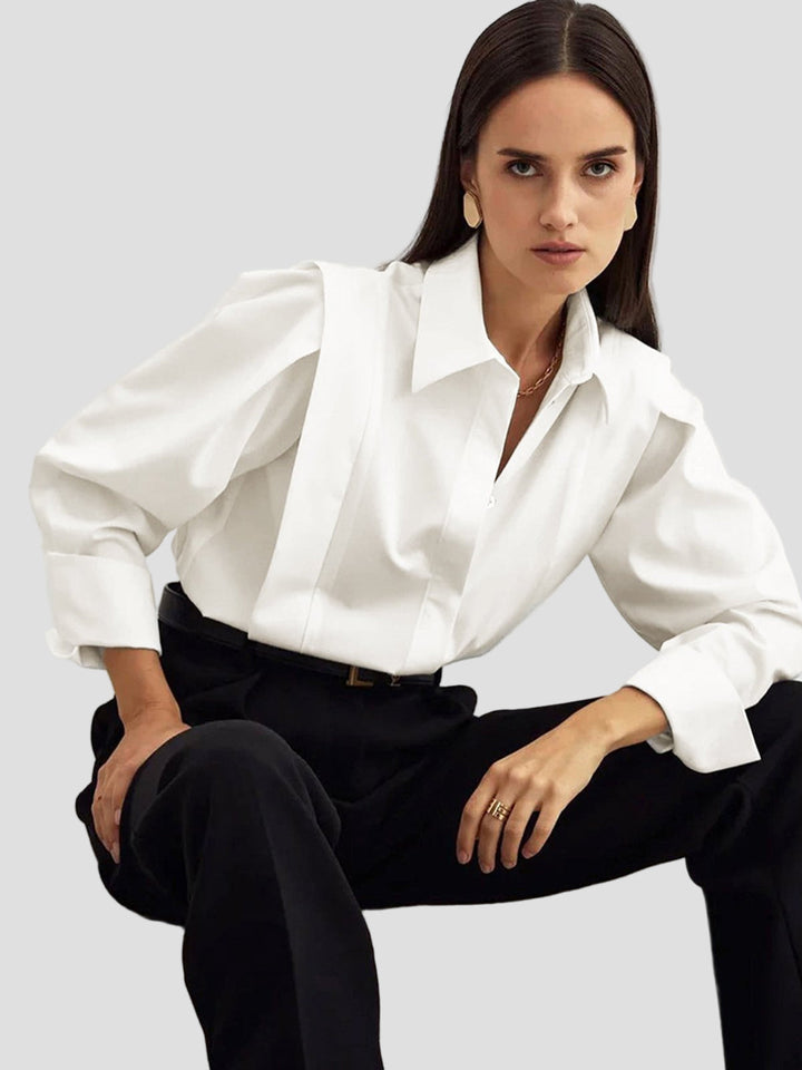 Classic elegant square neck button-down shirt for women, a stylish long sleeve blouse perfect for fashion.