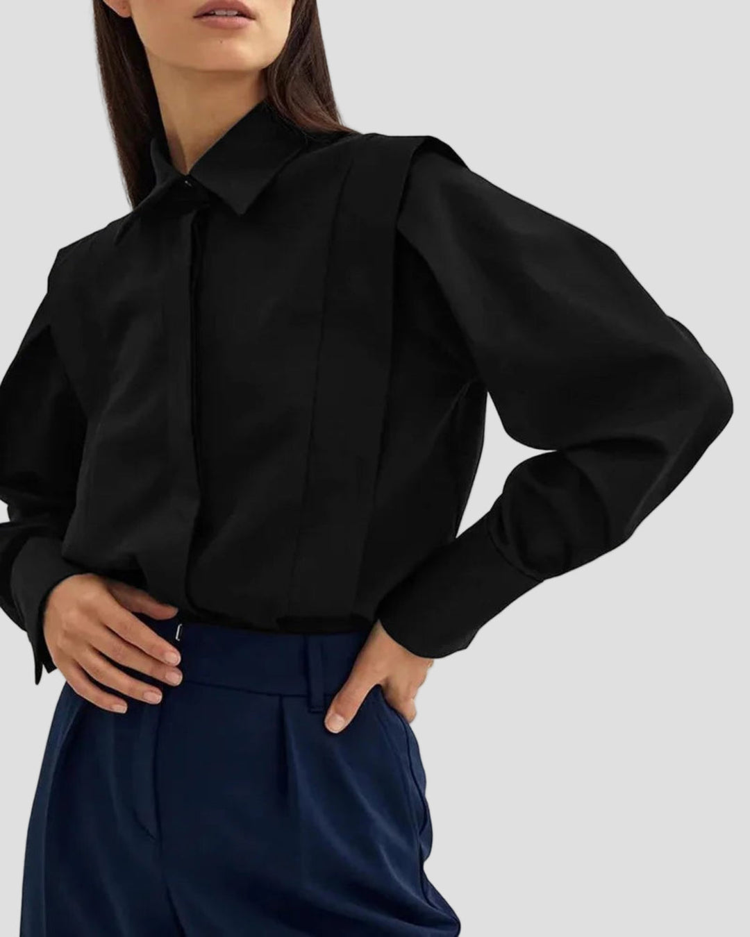 Women's elegant square neck button-down shirt, a classic long sleeve blouse for both workwear and casual chic.