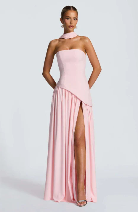 Stylish strapless maxi dress for women, an elegant flowing formal gown ideal for parties & special occasions.