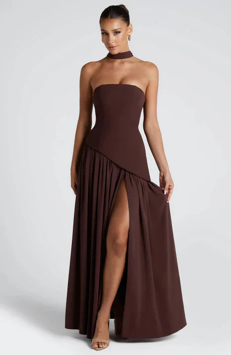 Gorgeous flowing strapless maxi dress for women, an elegant formal gown perfect for any special occasion.