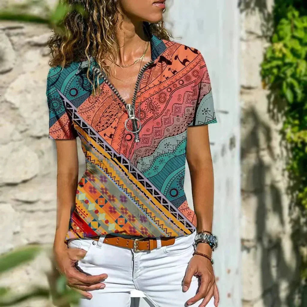 Lightweight women's summer button-down shirt, comfortable & chic puff sleeve top for spring & warm weather.