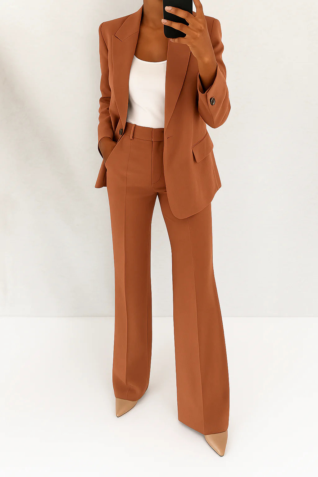 Versatile women's elegant blazer & wide leg pants set. Ideal for events, office, or professional outfits.