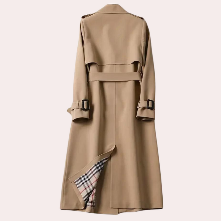 Versatile women's double-button long coat, ideal for stylish autumn and winter casual or formal outerwear.