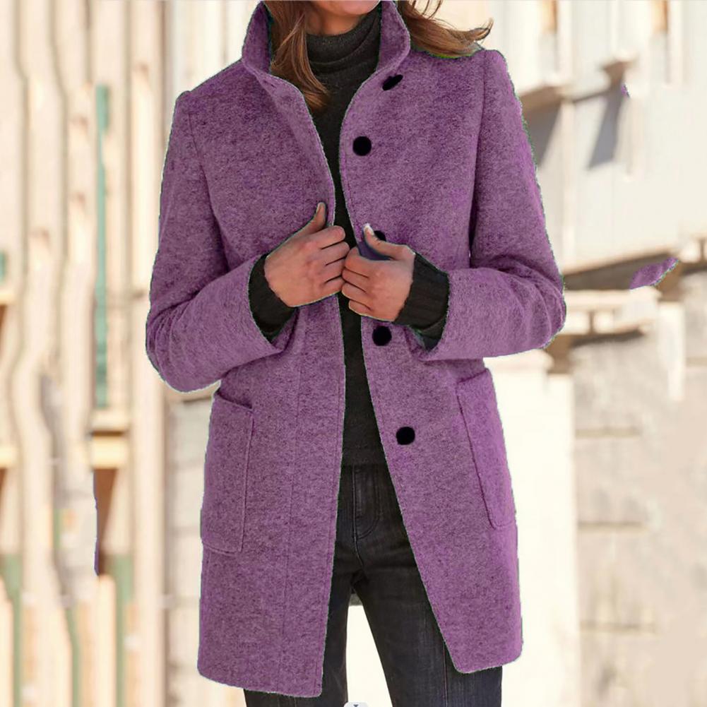 Professional women's tailored mid-length coat, ideal elegant outerwear for work and fall fashion.