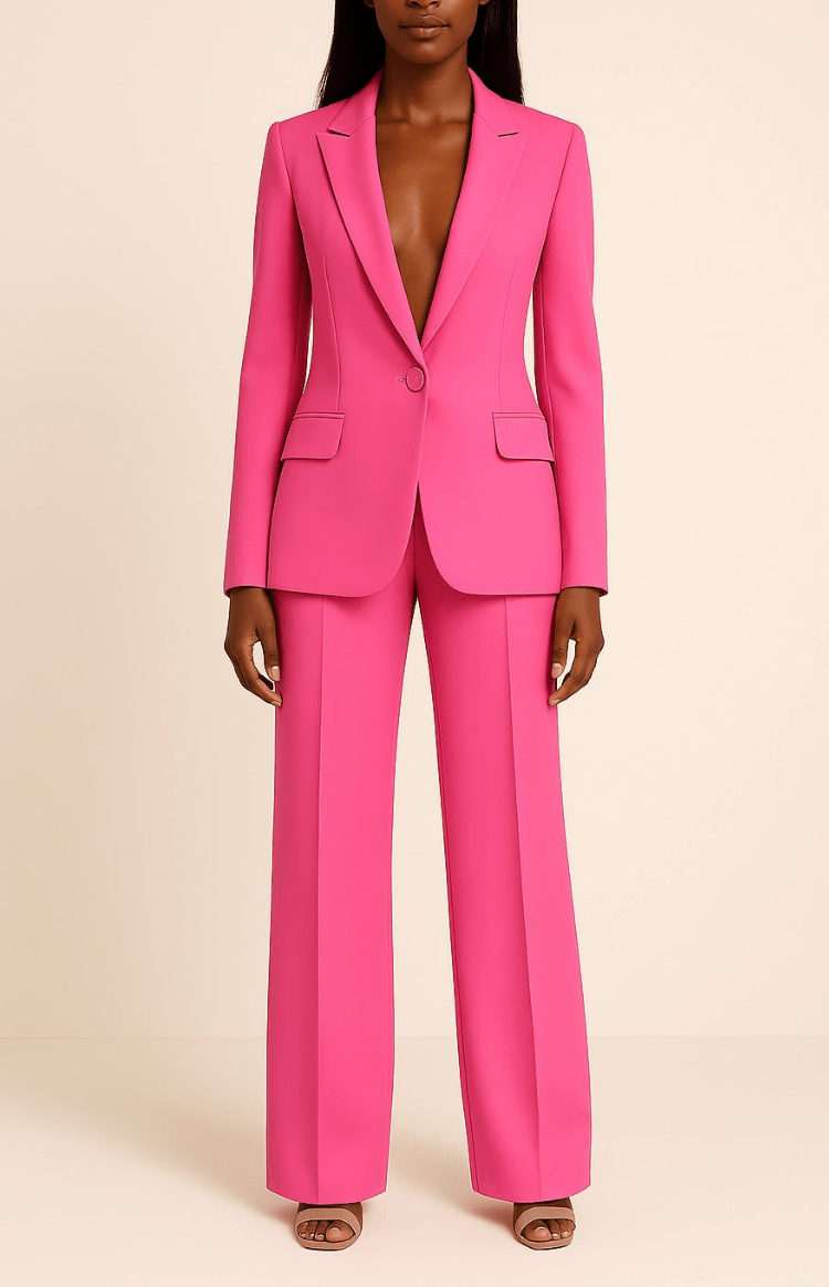 Sophisticated women's tailored suit set. Elegant blazer & trousers for professional, chic business attire.
