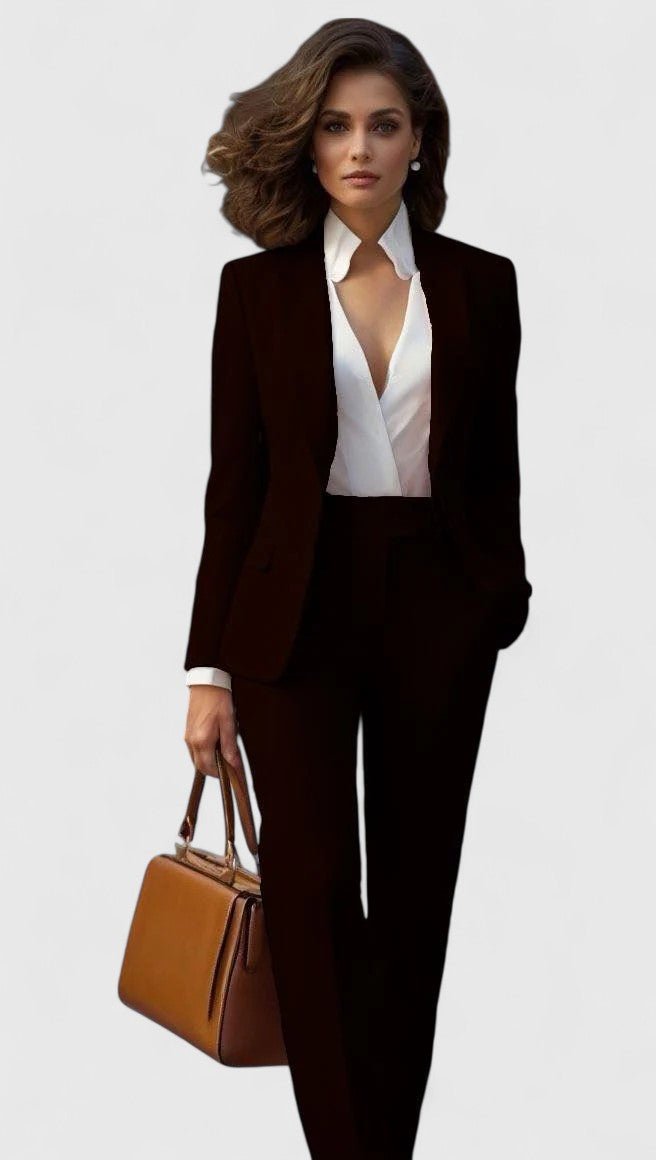 Professional women's blazer and straight leg pants set, a chic tailored suit for workwear & business attire.