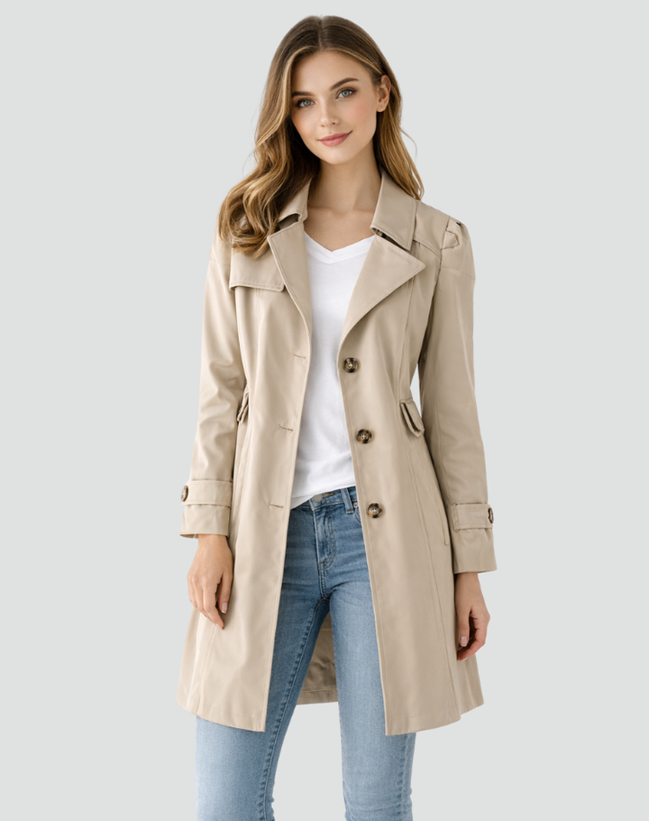 Versatile women's trench coat, perfect for chic office wear or casual spring layering.