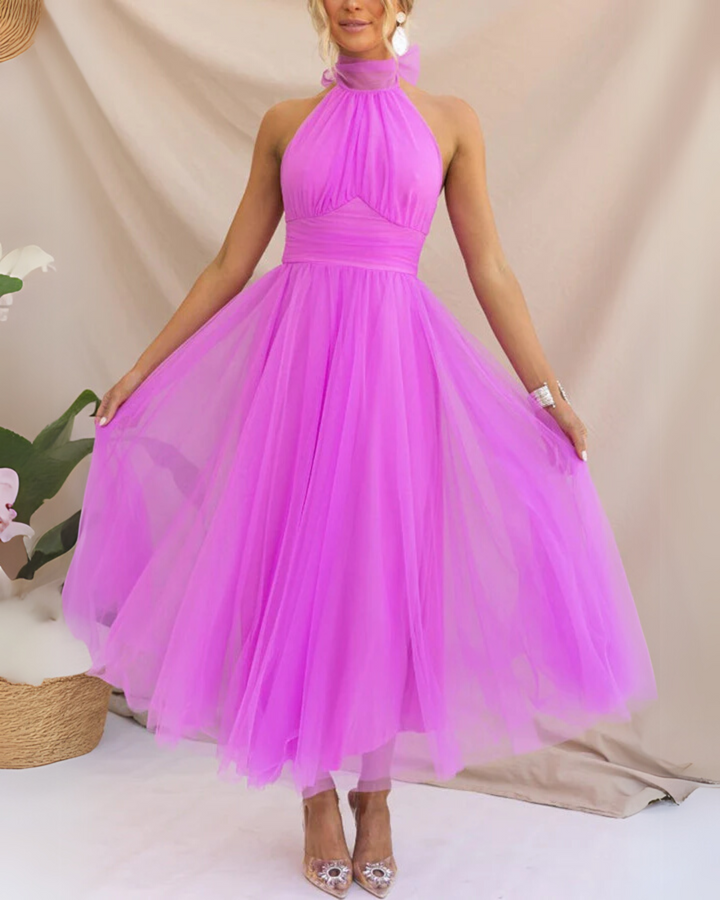 Elegant women's tulle delight midi dress, perfect for wedding guests & special occasions.