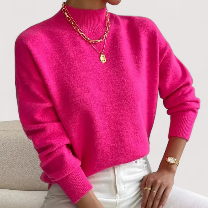 Versatile women's turtleneck sweater, a comfortable knit for elegant winter and fall fashion looks.