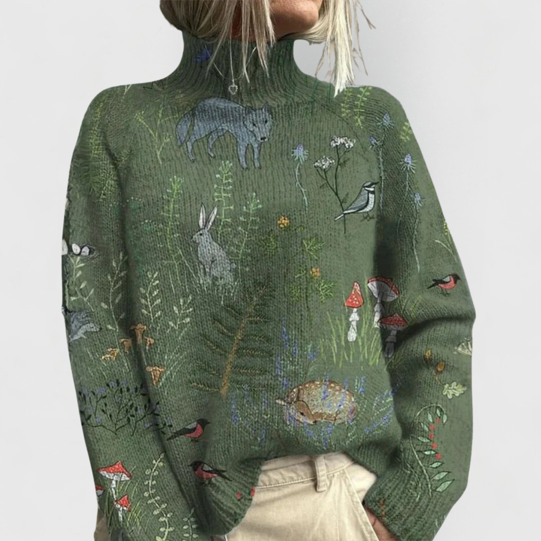 Cozy women's long sleeve turtleneck sweater. Versatile classic top for elegant and comfortable wear.