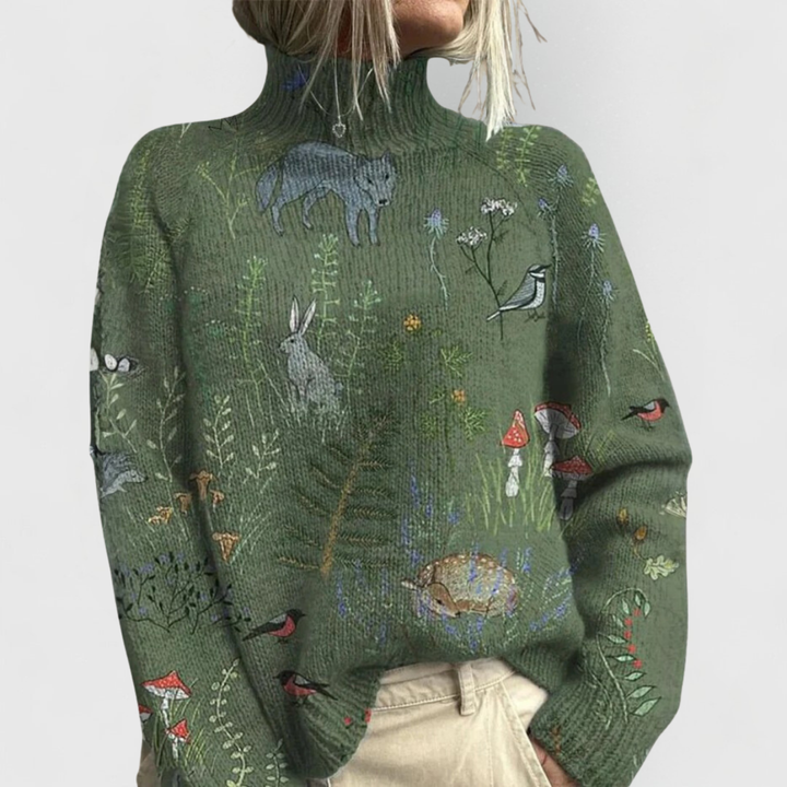 Cozy women's long sleeve turtleneck sweater. Versatile classic top for elegant and comfortable wear.
