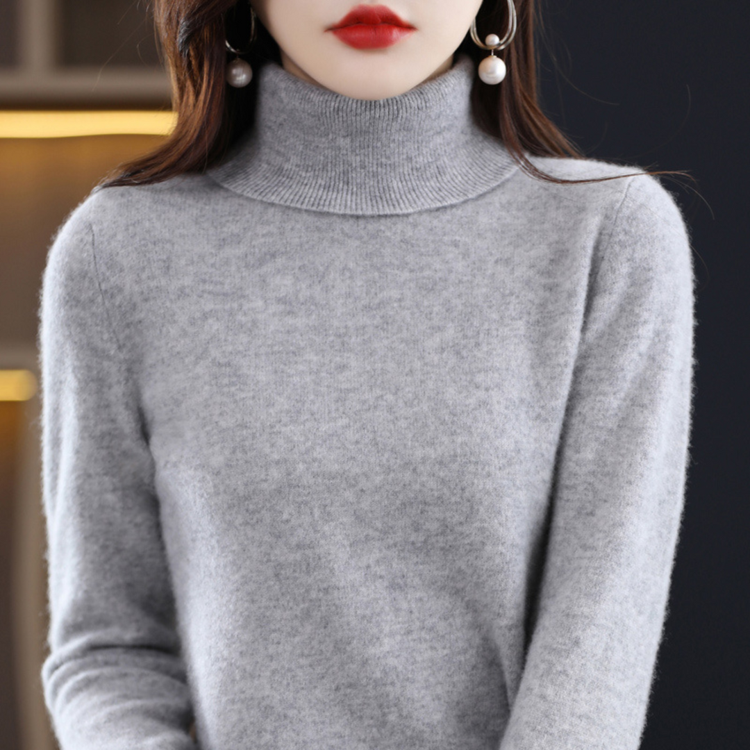 Chic women's slim fit turtleneck sweater, high neck, cozy for autumn & winter casual wear.