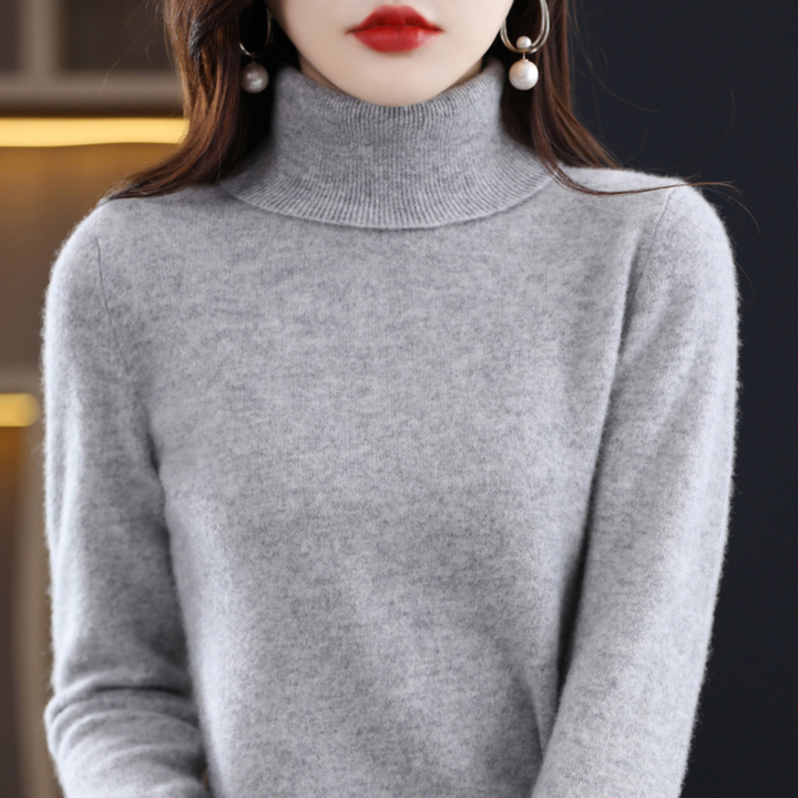 Chic women's slim fit turtleneck sweater, high neck, cozy for autumn & winter casual wear.
