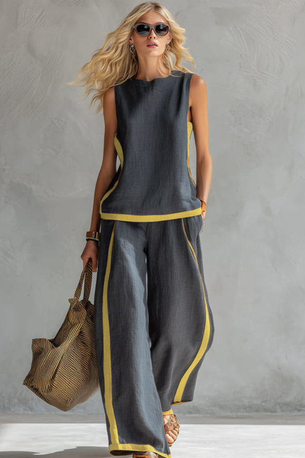 Elegant Women's Two-Piece Co-Ord Set, perfect for casual chic summer fashion, front view.