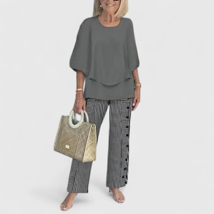 Fashionable women's elegant matching set, perfect two-piece outfit for spring.