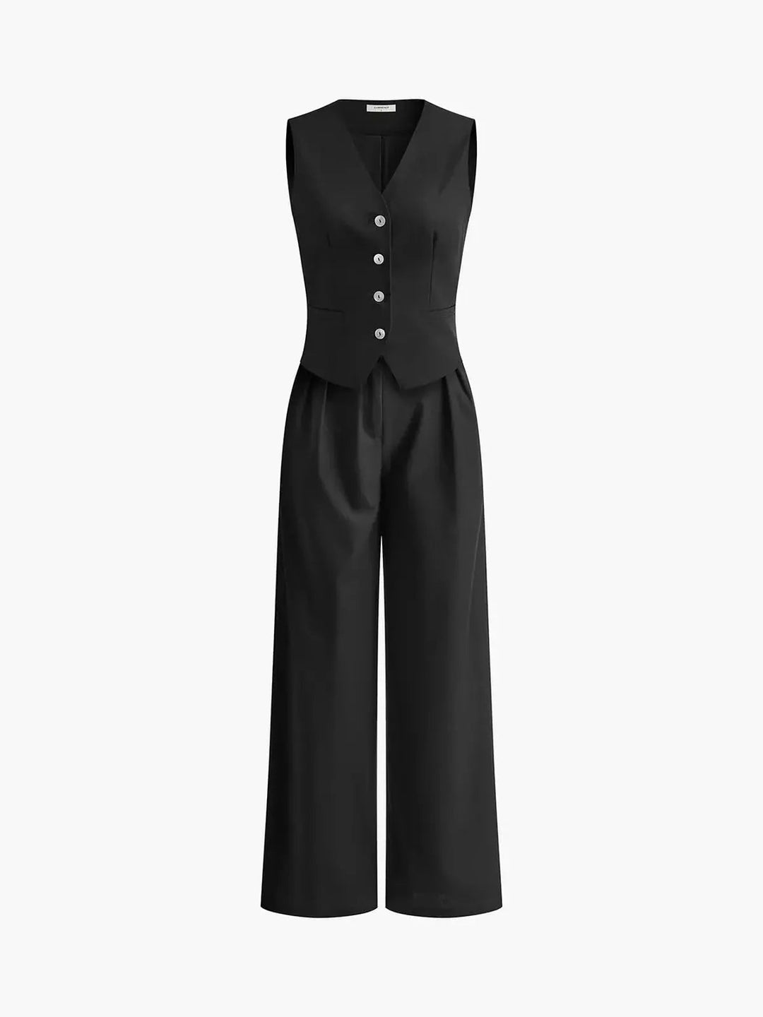 Fashionable ladies' waistcoat set with flattering wide-leg trousers, creating a versatile & chic matching outfit.