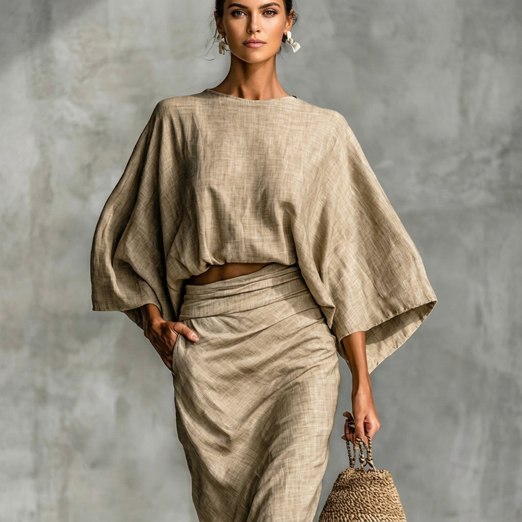 Chic women's two-piece skirt set for spring & summer. Comfortable, versatile outfit for modern feminine style.