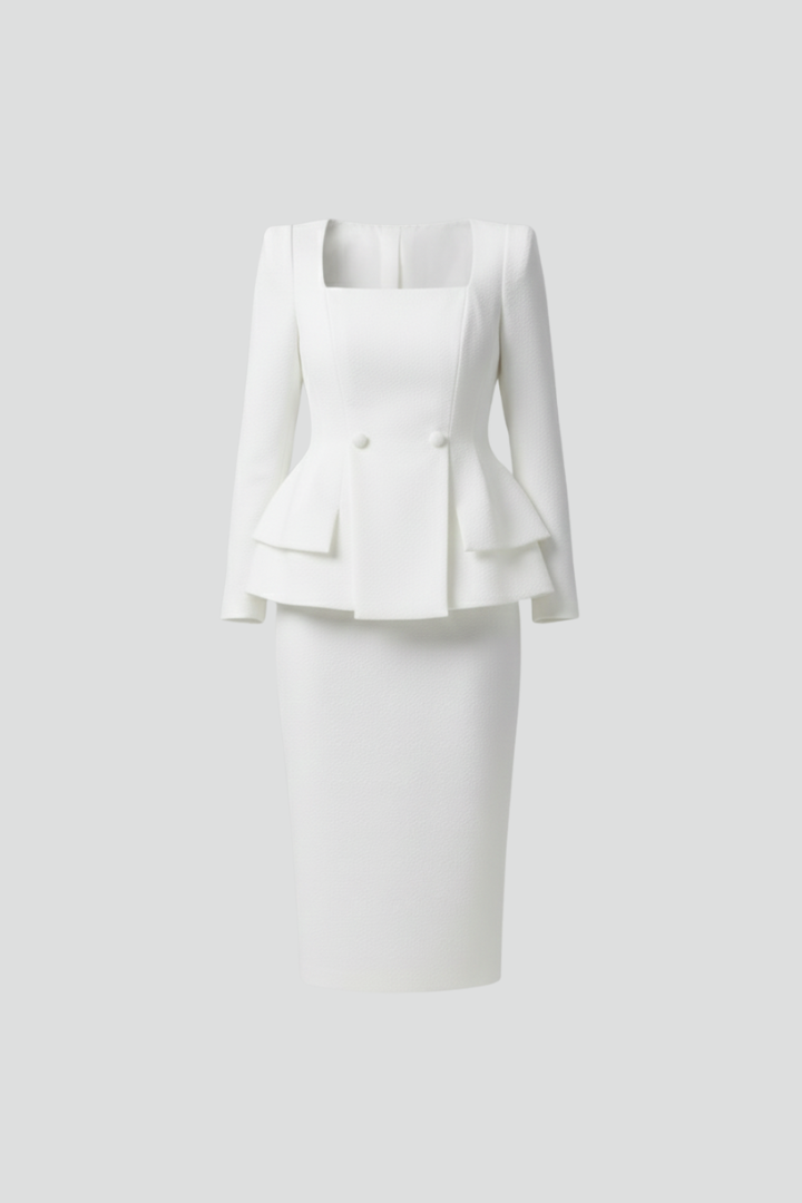 Elegant Women's Two-Piece Skirt Suit with a stylish square neck blazer, perfect for professional office wear.