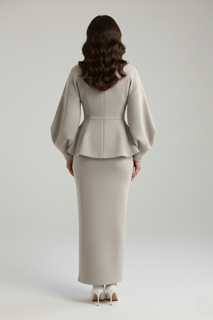 Women's business attire: stylish V-neck blazer & matching skirt suit. Perfect for professional office & formal events.