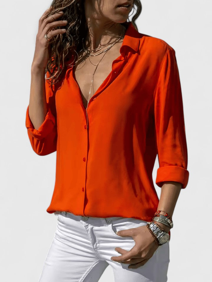 Lightweight women's V-neck blouse, a versatile elegant top for spring, summer & casual chic.