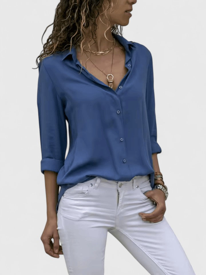 Stylish Women's Elegant V-Neck Blouse, a versatile long sleeve fashion top for women's apparel.