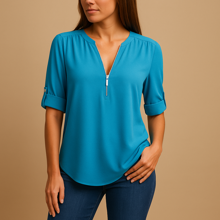 Chic V-neck top, an elegant women's blouse for summer fashion and comfortable daily wear.