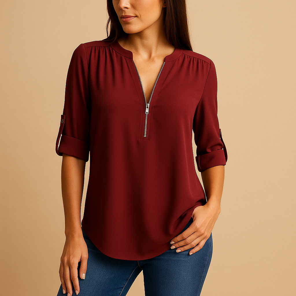 Modern V-neck blouse for women, an elegant and versatile top for summer, work & casual fashion.
