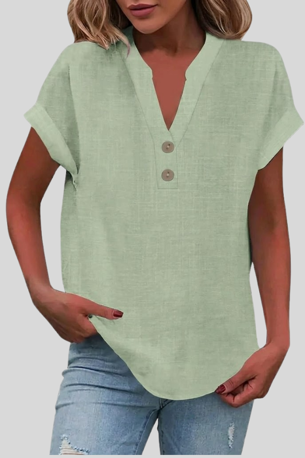 Women's casual V-neck button blouse, comfortable short sleeve top for everyday chic.