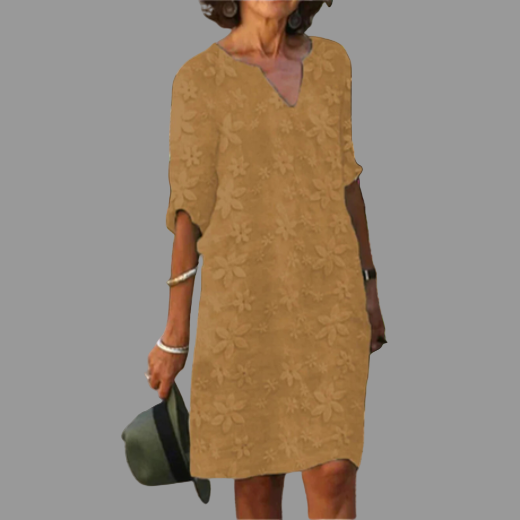 Chic floral print midi dress for women featuring a V-neckline, suitable for both casual and elegant styling.
