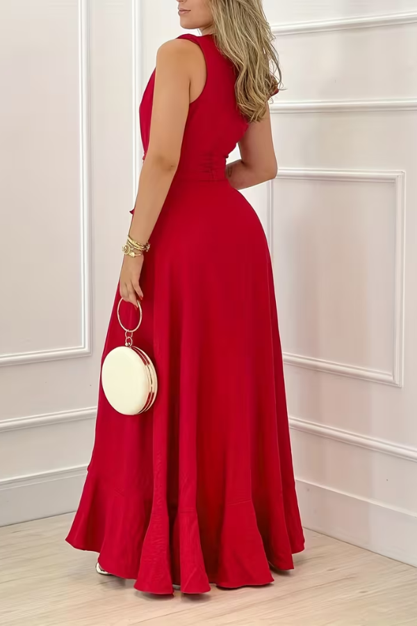 Chic pink sleeveless V-neck maxi dress for women, featuring a flowing design, great for summer parties.