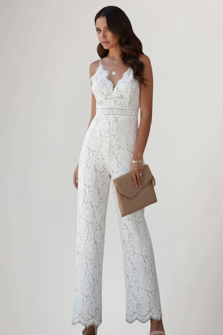 Chic women's V-neck sleeveless jumpsuit, straight leg design, perfect for summer parties or formal evening wear.