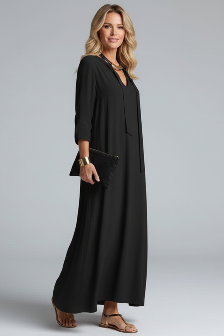 Women's V-neck long sleeve dress, ankle length, designed for versatile and elegant fall fashion.