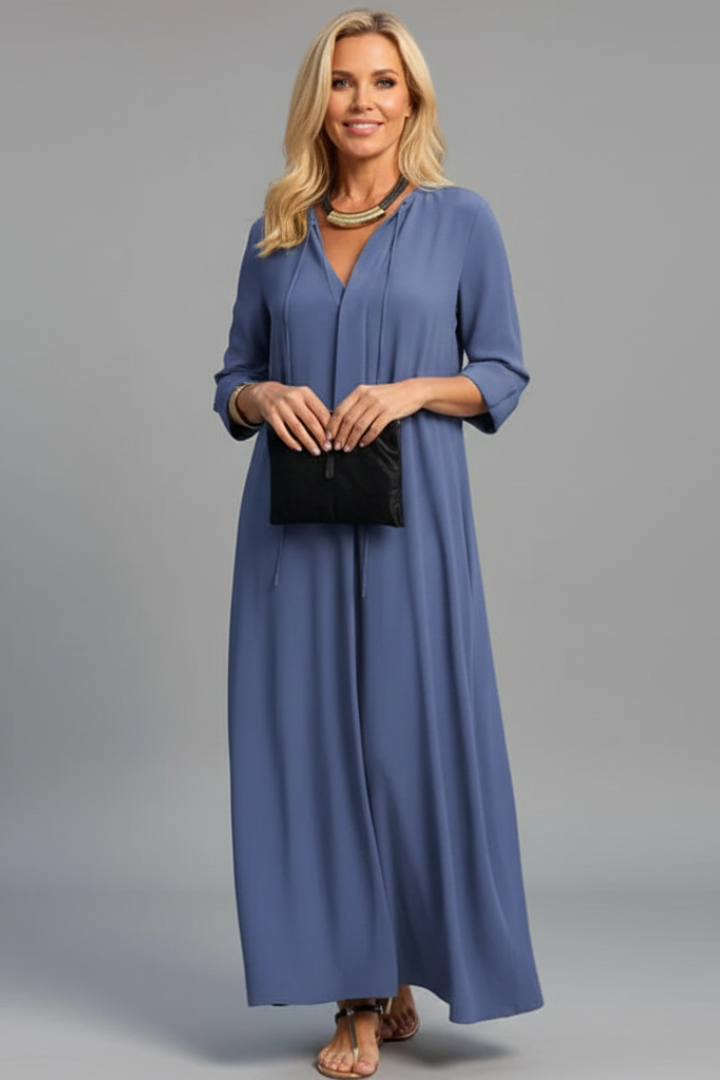 Women's versatile V-neck long sleeve maxi dress, an essential for elegant everyday wear.