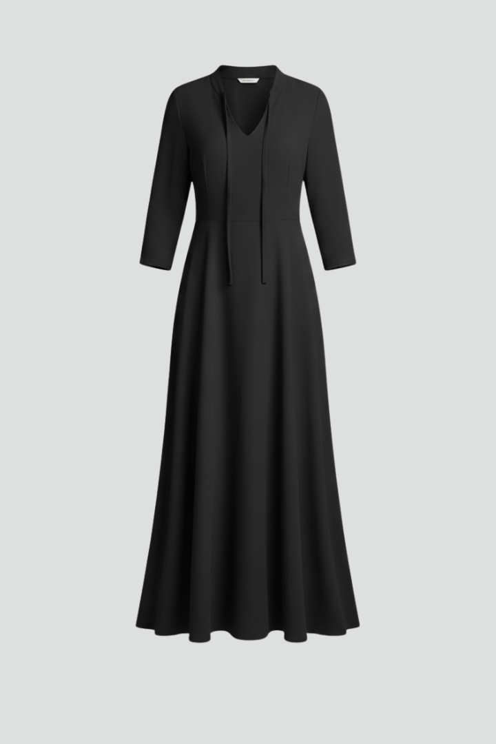 Stylish V-neck long sleeve women's dress, ankle length, perfect for fall's casual chic trends.