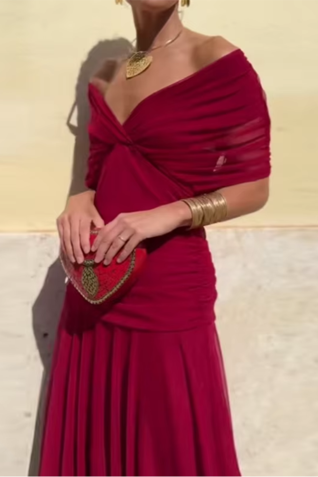 Chic V-neck pleated maxi party dress for women, ideal for evening galas & special celebrations.
